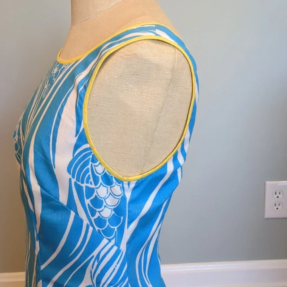 Lilly Pulitzer Delia Shift Resort White, Blue & Yellow Joe Fish Dress size 4 - Picture 5 of 16